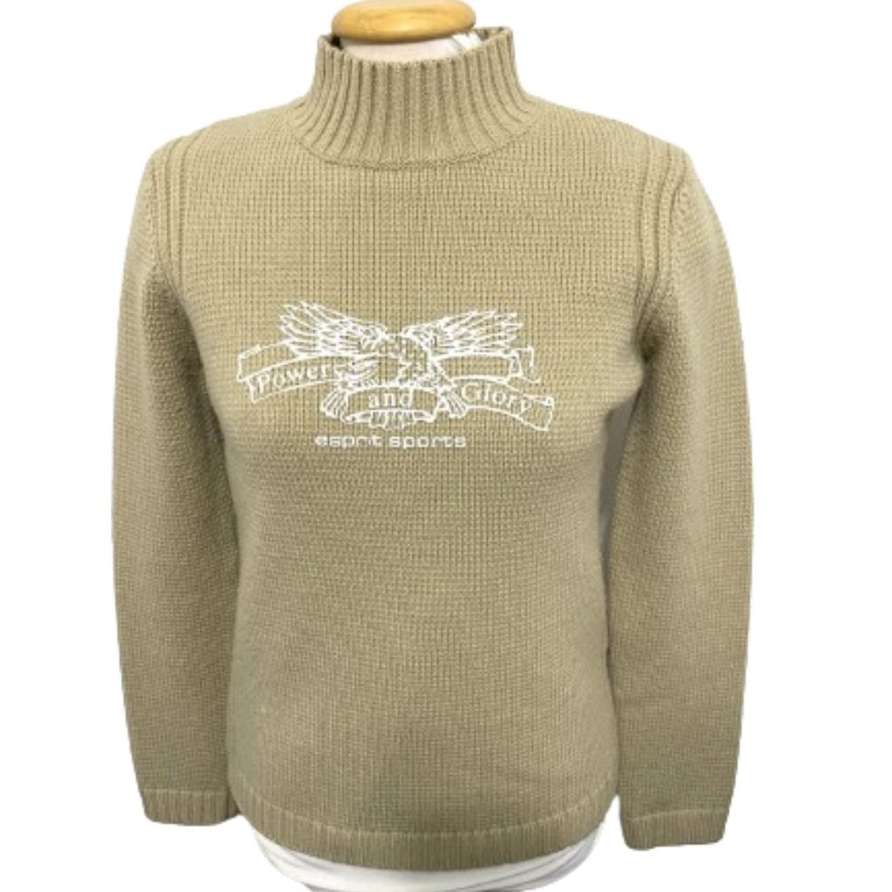 Vintage rare ESPRIT Sports Knit Turtleneck Sweater with side zipper Size M